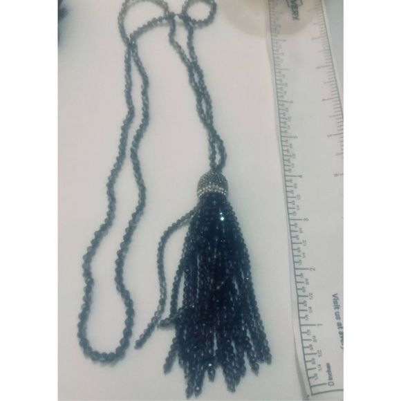 Long BOHO SILVER SPARKLE TASSEL NECKLACE - Picture 8 of 8